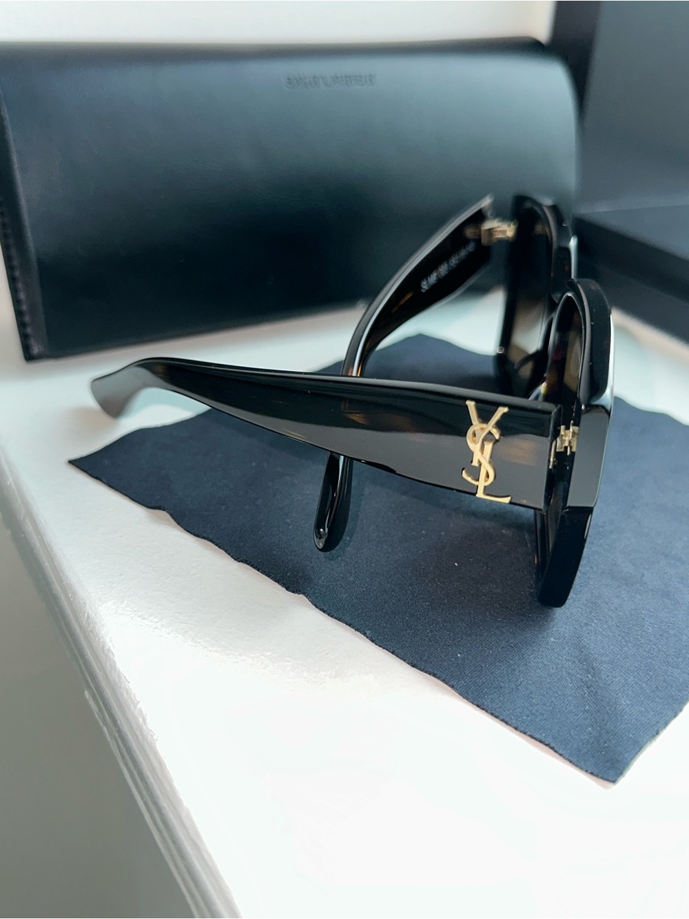 Saint Laurent Black and Gold Oversized Cat-Eye Sunglasses - Picture 2 of 16